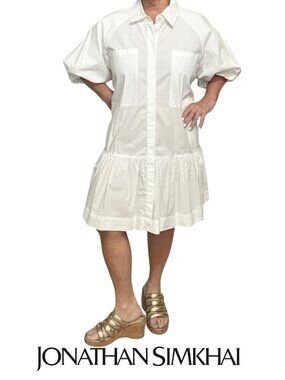 LIKE NEW Jonathan Simkhai Crissy White Mini Shirt Dress, Size L